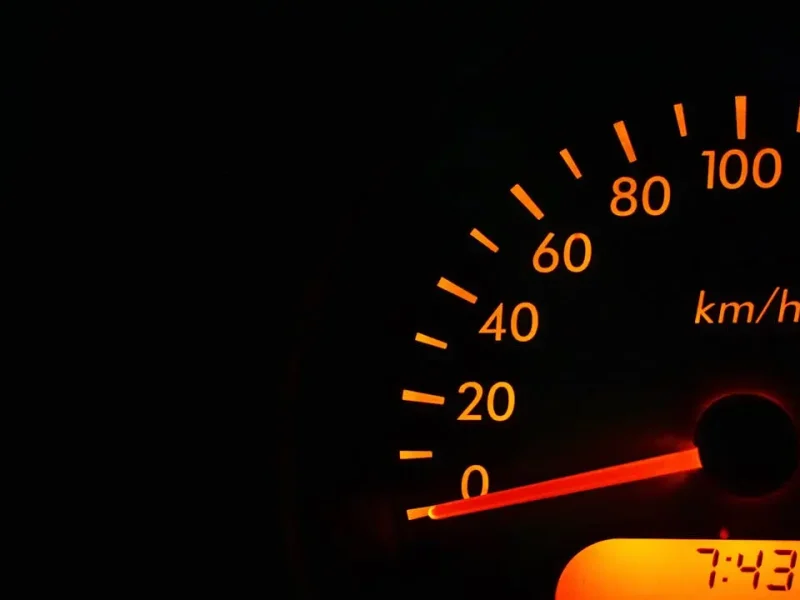 Rev counter and dashboard dials lit up