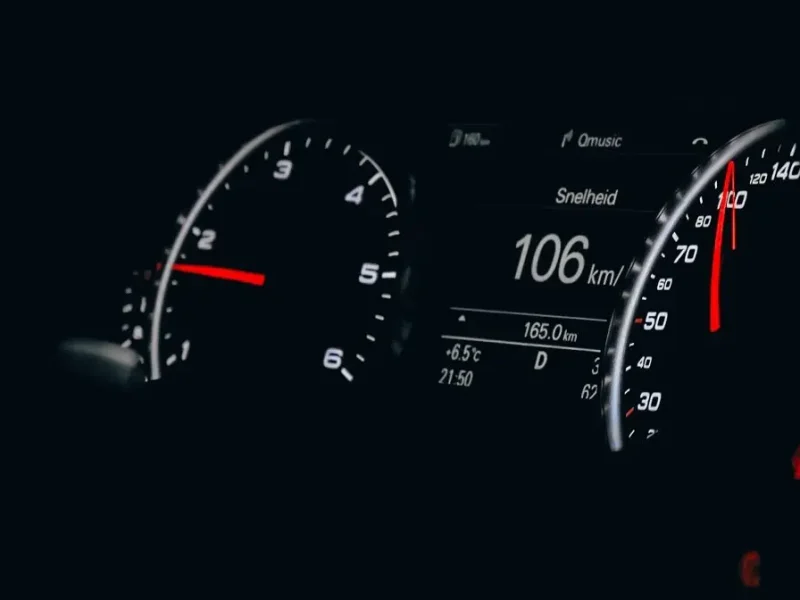 Speedometer lit against a dark dashboard